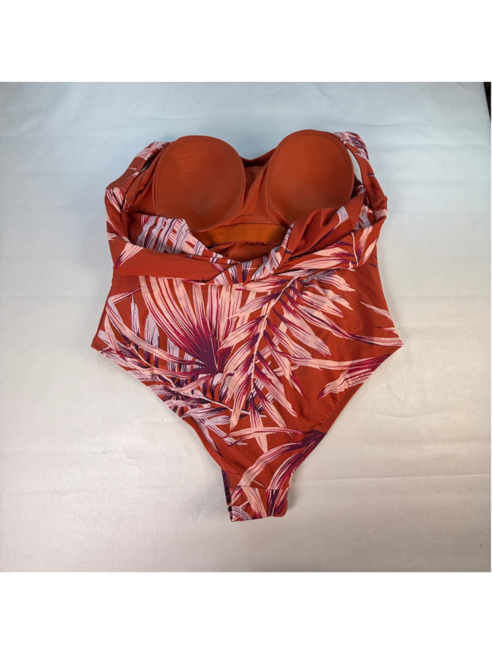 Palisades Beach Club One Piece Swimsuit 18W Tropical Palm Print Cutout Rust